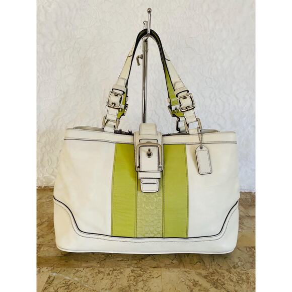 Vtg Coach Hampton convertible leather/Canvas white/lime shoulder bag Bag F11345 - Picture 10 of 10